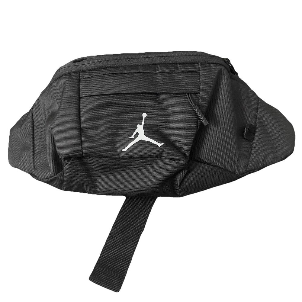 Jordan Black Polyester Waist Pack Hiking Bag Zip Closure Logo Adjustable Strap
